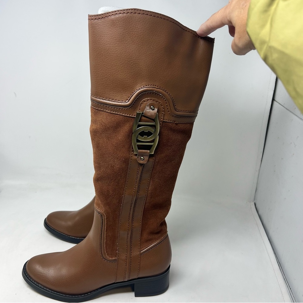 Etienne Aigner Codona Riding Boots Womens 7 Brown Leather Suede Knee High